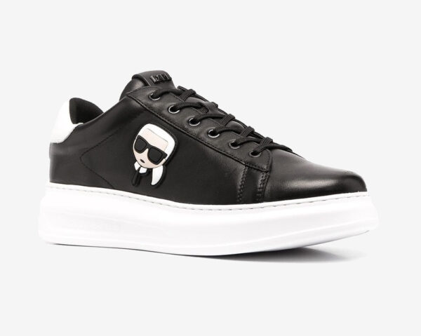 Karl Lagerfeld - Black leather low-top logo trainer - Image 2